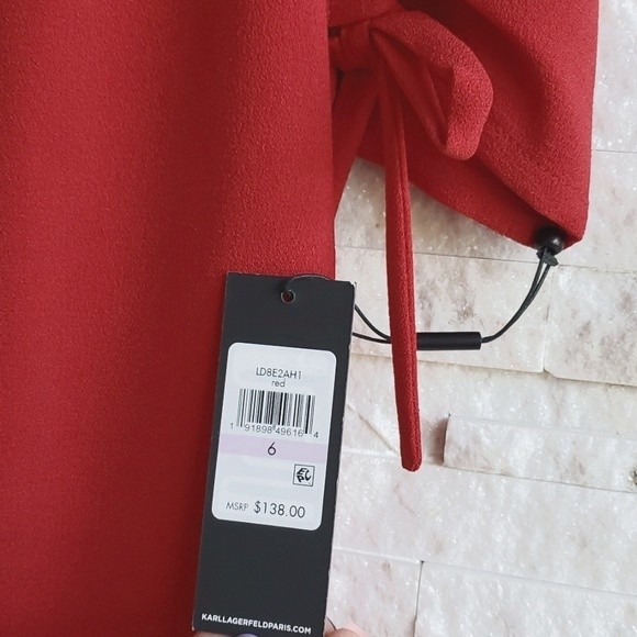NWT Karl Lagerfeld Paris Womens Tie Sleeve Sheath Crepe Mini Red Dress Size 6 - Picture 4 of 8